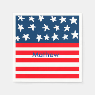 4th july independence day add name text US flag Napkin