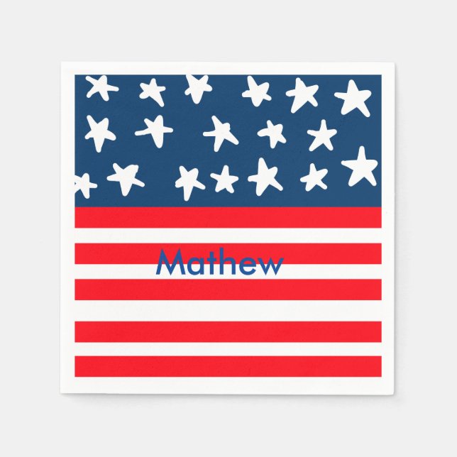 4th july independence day add name text US flag Napkin (Front)