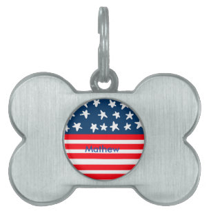 4th july independence day add name text US flag Pet ID Tag