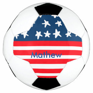 4th july independence day add name text US flag Soccer Ball