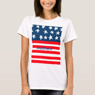 4th july independence day add name text US flag T-Shirt