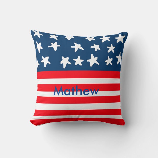4th july independence day add name text US flag Throw Pillow (Front)