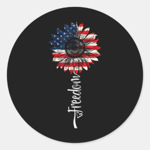 4th July Independence Day American Flag Sunflower  Classic Round Sticker