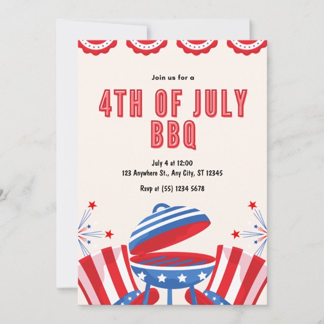 4th July Independence Day BBQ Party Invitation (Front)