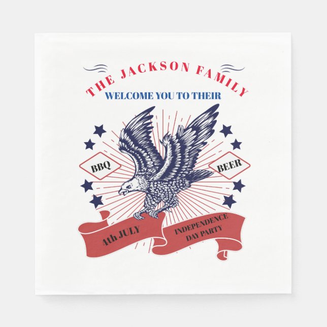 4th July Independence Day. Editable text. Napkin (Front)