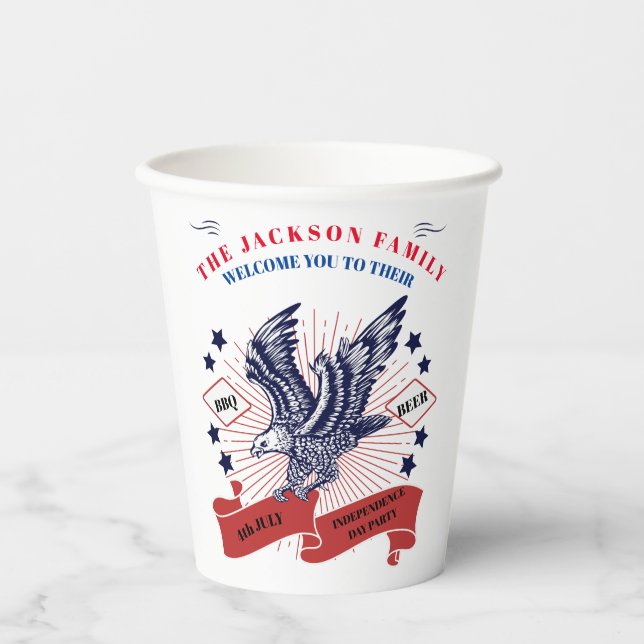 4th July Independence Day. Editable text. Paper Cups (Front)