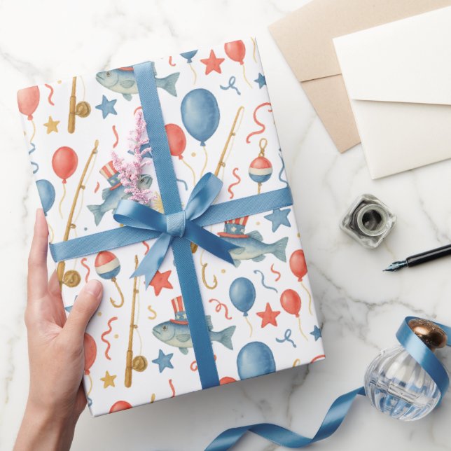 4th July Independence Day party for fishing lovers Wrapping Paper (Gifting)