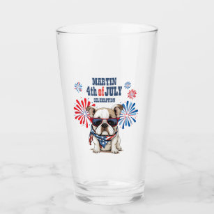 4th July Independence Day Red White Blue Bulldog Glass