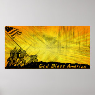 4th July Iwo Jima God Bless America Poster