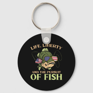 4th July Life Liberty Pursuit Fish Funny Fishing P Keychain