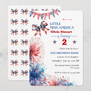 4th July Little miss America 2nd Birthyday Invitation