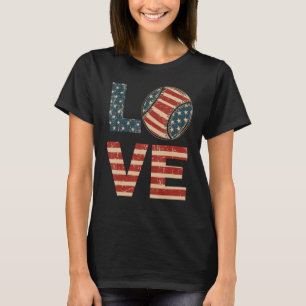 4th July Love Softball American Flag Teen Girl Mom T-Shirt
