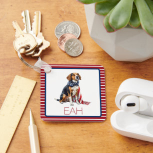 4th July Patriotic Hound Dog Monogram Keychain