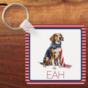 4th July Patriotic Hound Dog Monogram Keychain