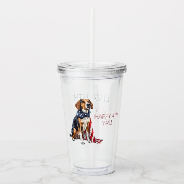 4th July Patriotic Hound Dog Personalized Acrylic Tumbler (Front)