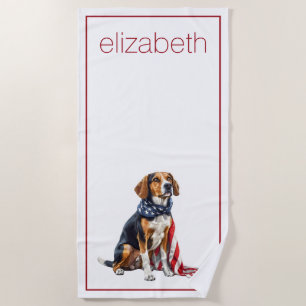 4th July Patriotic Hound Dog Personalized Beach Towel