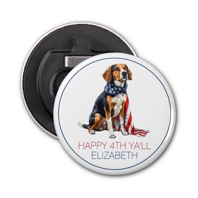 4th July Patriotic Hound Dog Personalized Bottle Opener (Front)