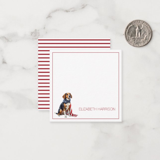 4th July Patriotic Hound Dog Personalized Card (Front/Back In Situ)