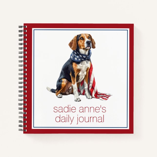 4th July Patriotic Hound Dog Personalized Notebook (Front)