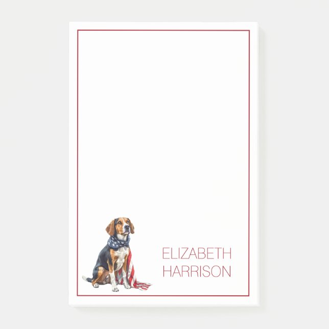4th July Patriotic Hound Dog Personalized Post-it Notes (Front)