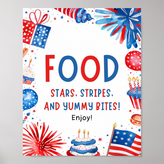 4th July Patriotic Red White and Blue Food Sign (Front)