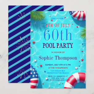 4th July Pool Party Americana Chic 60th Birthday Invitation