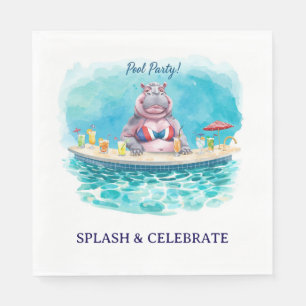 4th July Pool Party with Hippo in Bikini Napkin