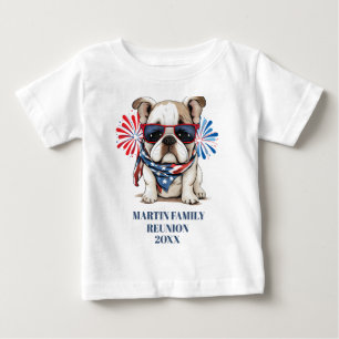 4th July Red Blue Bulldog Family Reunion  Baby T-Shirt