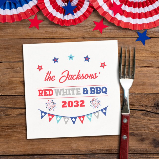 4th july Red white and BBQ family name patriotic Napkin (Creator Uploaded)