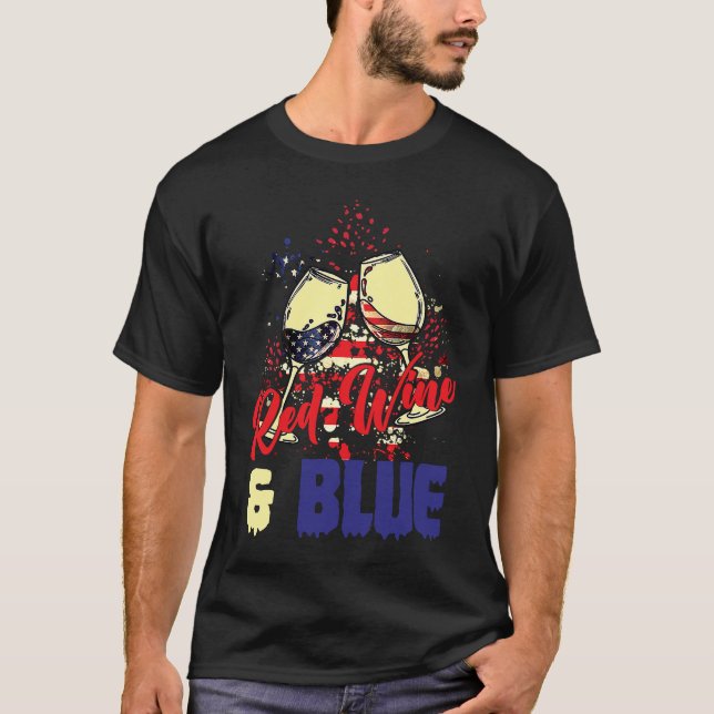 4th July Red Wine And Blue America USA Flag Indepe T-Shirt (Front)