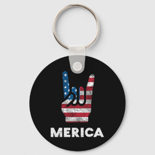 4th July Rock Hand Merica Flag America Rocker Men Keychain