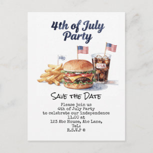 4th July Save the Date Independence Day party Announcement Postcard