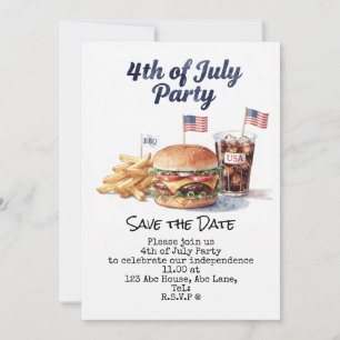 4th July Save the Date Independence Day party Invitation