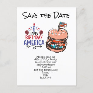 4th July Save the Date Independence Day party P Postcard