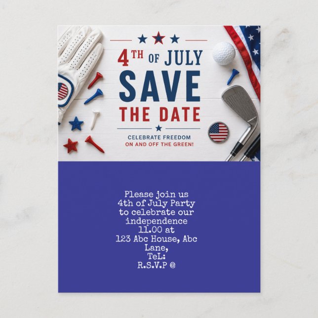  4th July Save the Date  Independence Day party    Postcard (Front)