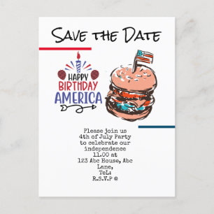  4th July Save the Date  Independence Day party   Postcard
