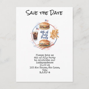  4th July Save the Date  Independence Day party   Postcard