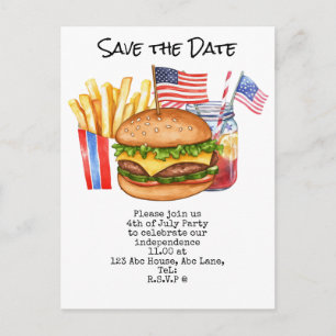  4th July Save the Date  Independence Day party   Postcard