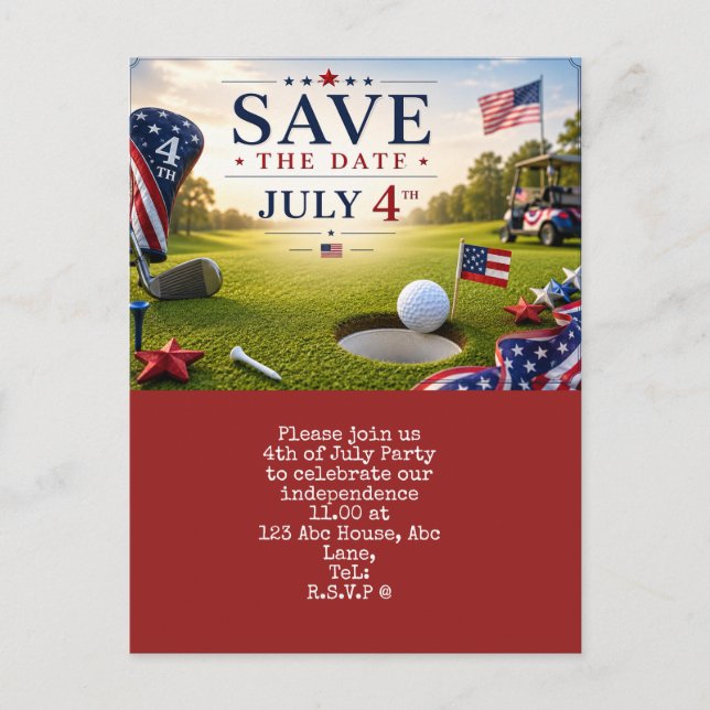  4th July Save the Date  Independence Day party    Postcard (Front)