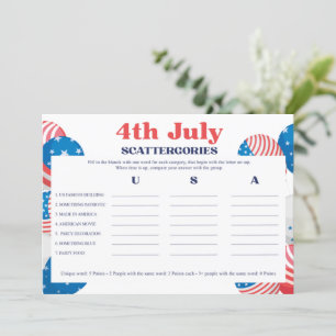 4th July Scattergories Game Card