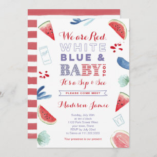 4th July Sip and See invite Cards, Red White Blue