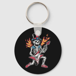 4th July Skeleton Playing Guitar Rock And Roll Usa Keychain