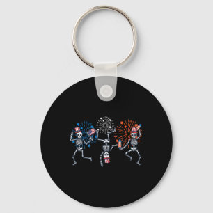4th July Skeletons Dance Fireworks Patriotic Women Keychain