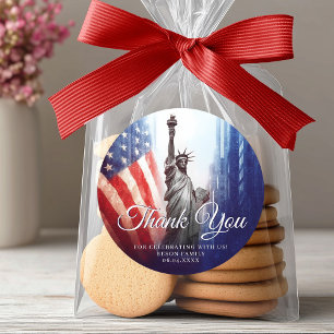 4th July Statue of Liberty America Thank You Favou Classic Round Sticker