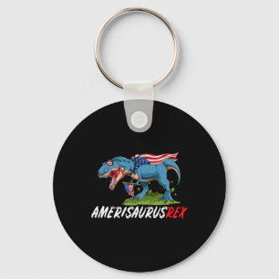 4th July T Rex America Dinosaur Independence Day P Keychain