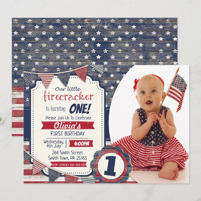 4th July Themed Custom Photo Invitation (Front/Back)