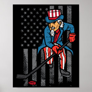 4th July Uncle Sam Ice Hockey Flag Aamerica Men Poster