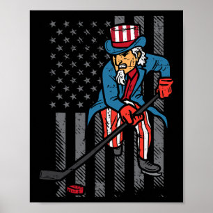4th July Uncle Sam Ice Hockey US Flag America Men  Poster