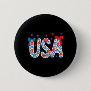4th July USA Flower Independence Day Patriotic 4th 2 Inch Round Button