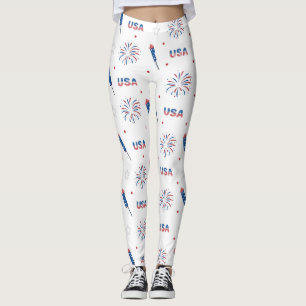 4th July USA Independence Day Firework White Leggings